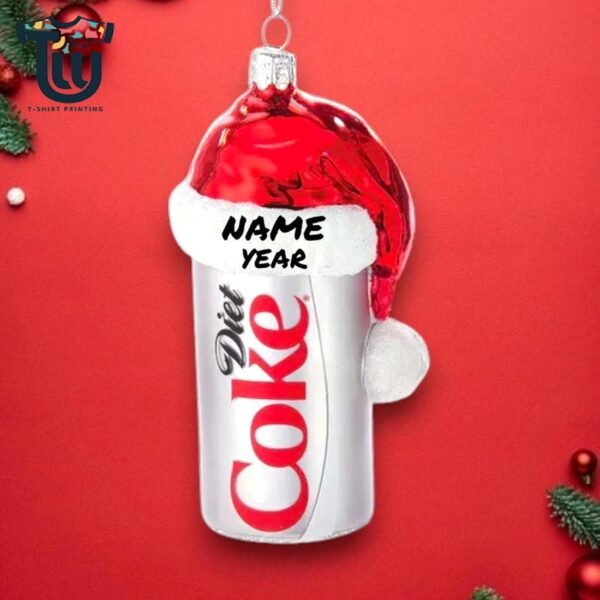 Personalized Coca-cola Glass Diet Coke Can With Santa Hat Christmas Ornament